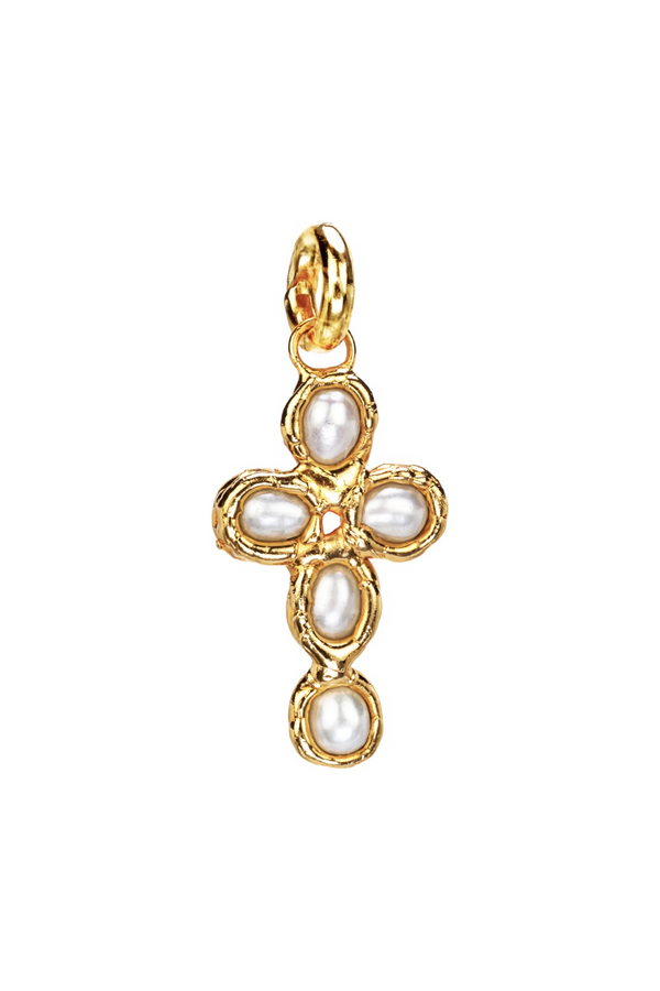 Small Cross Pearl Charm Pendant - Tea & Tequila