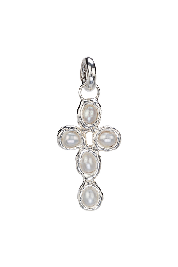 Silver Pearl Cross Charm Pendant - Tea & Tequila