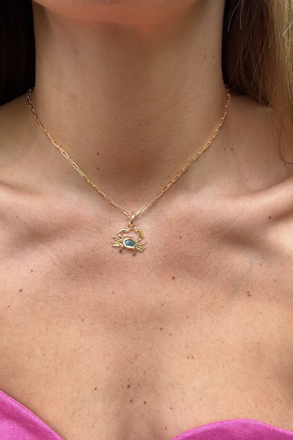 Gemstone Crab Charm in Gold