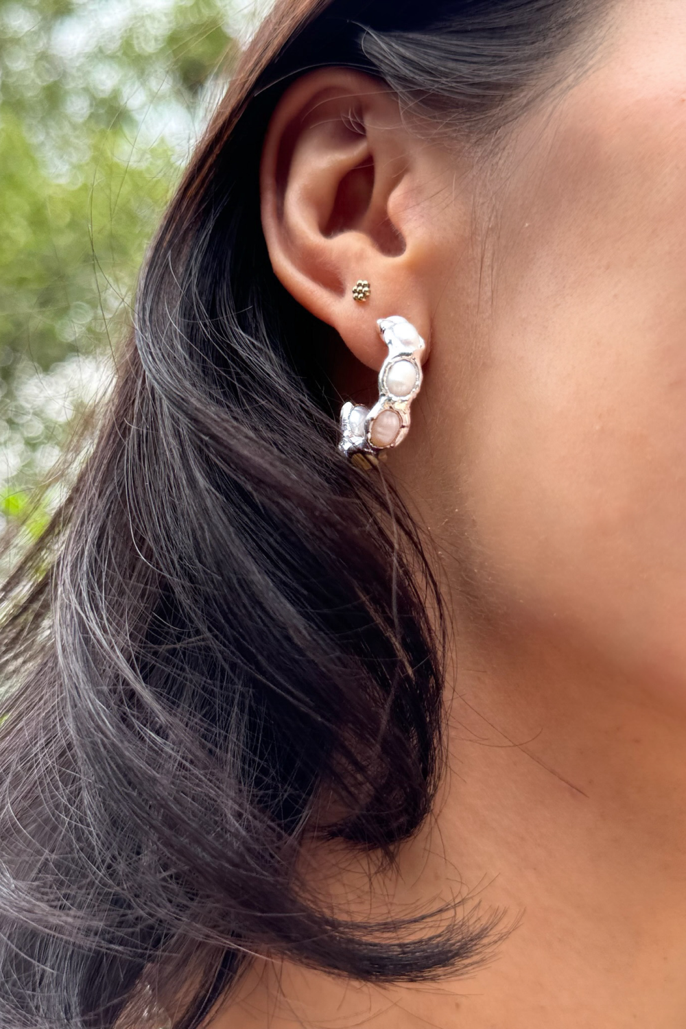 Pearl Hoops in Silver