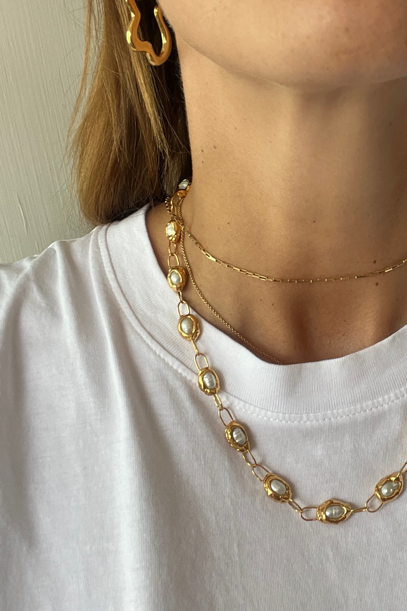 Gold Pearl Link Chain Necklace - Tea & Tequila