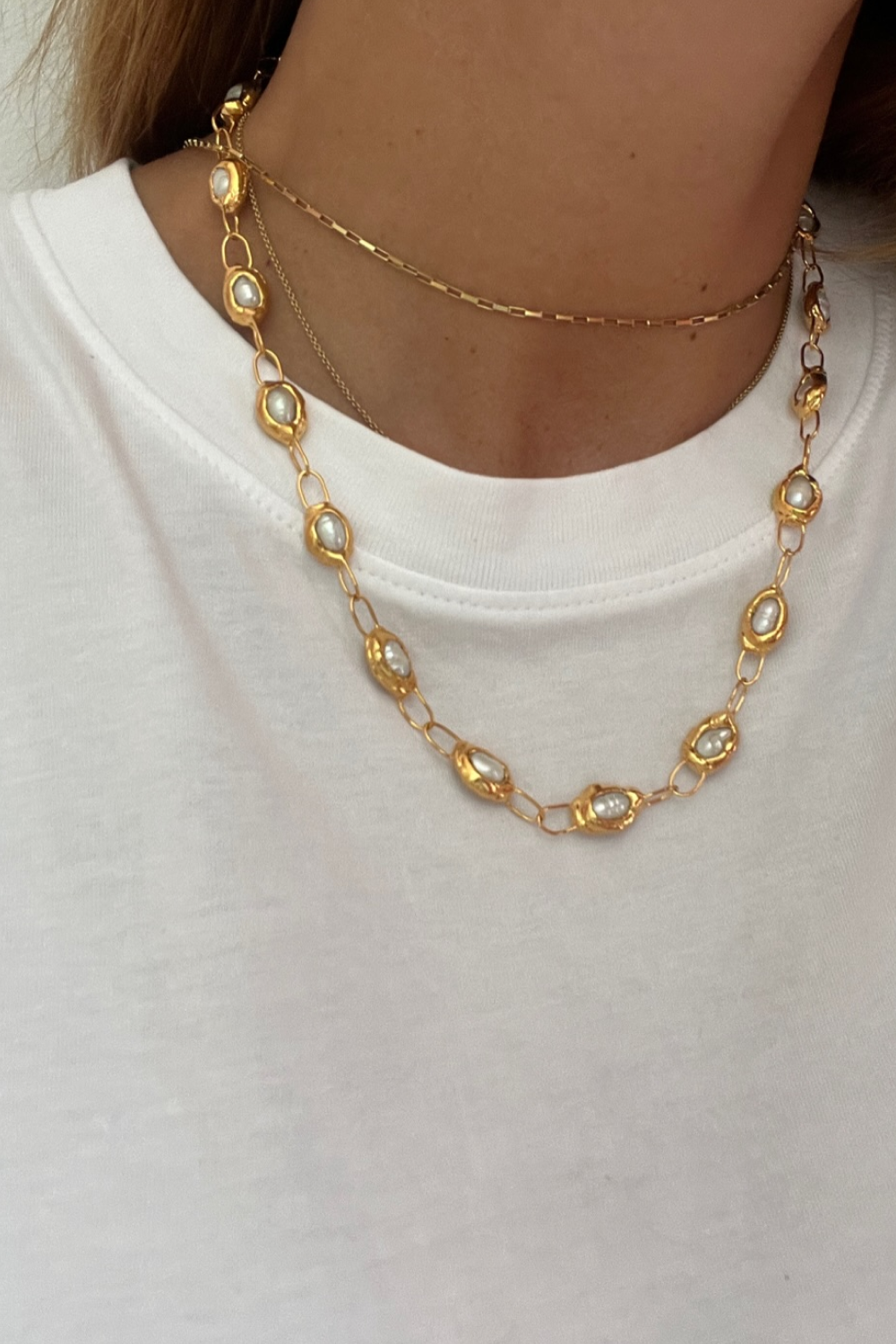 Pearl Chain Necklace in Gold - Tea & Tequila