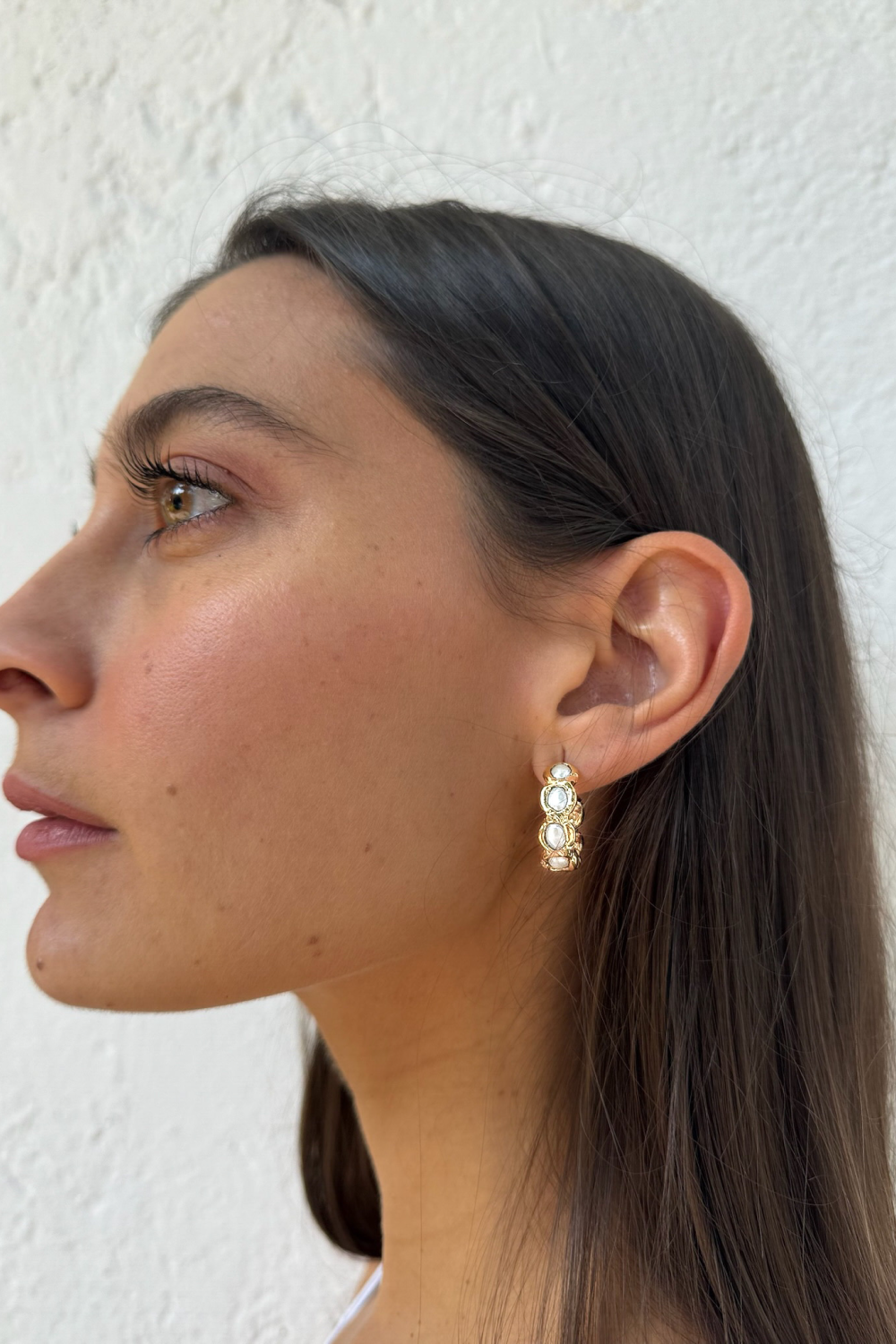 Pearl Hoops in Gold