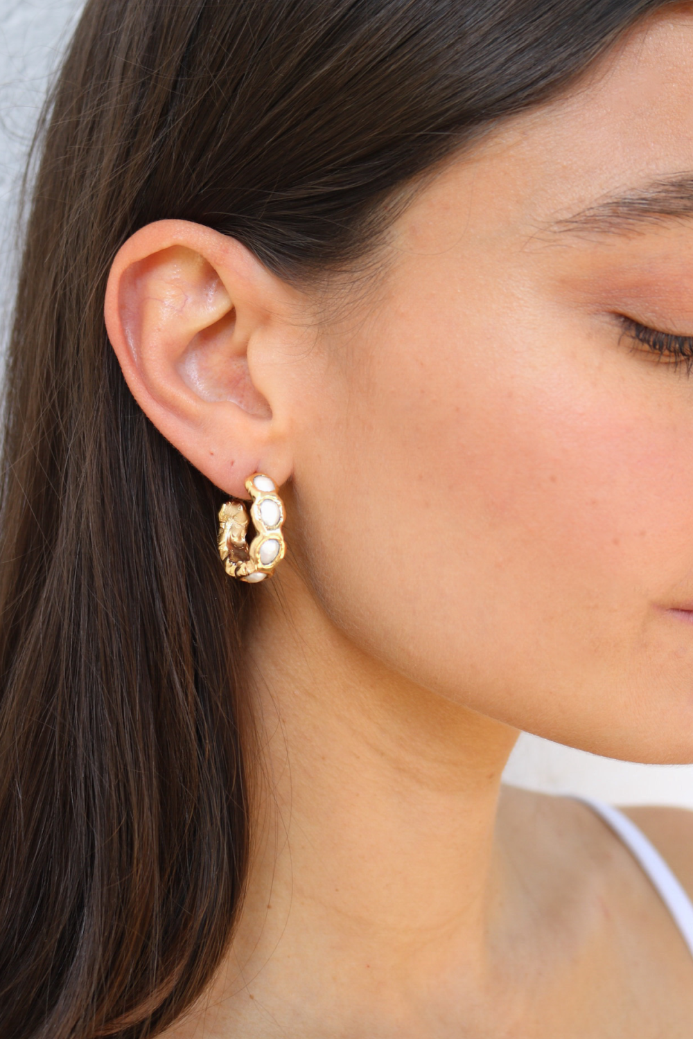 Pearl Hoops in Gold