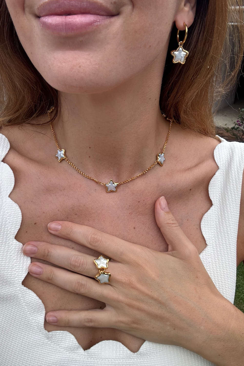 Pearl Star Necklace in Gold