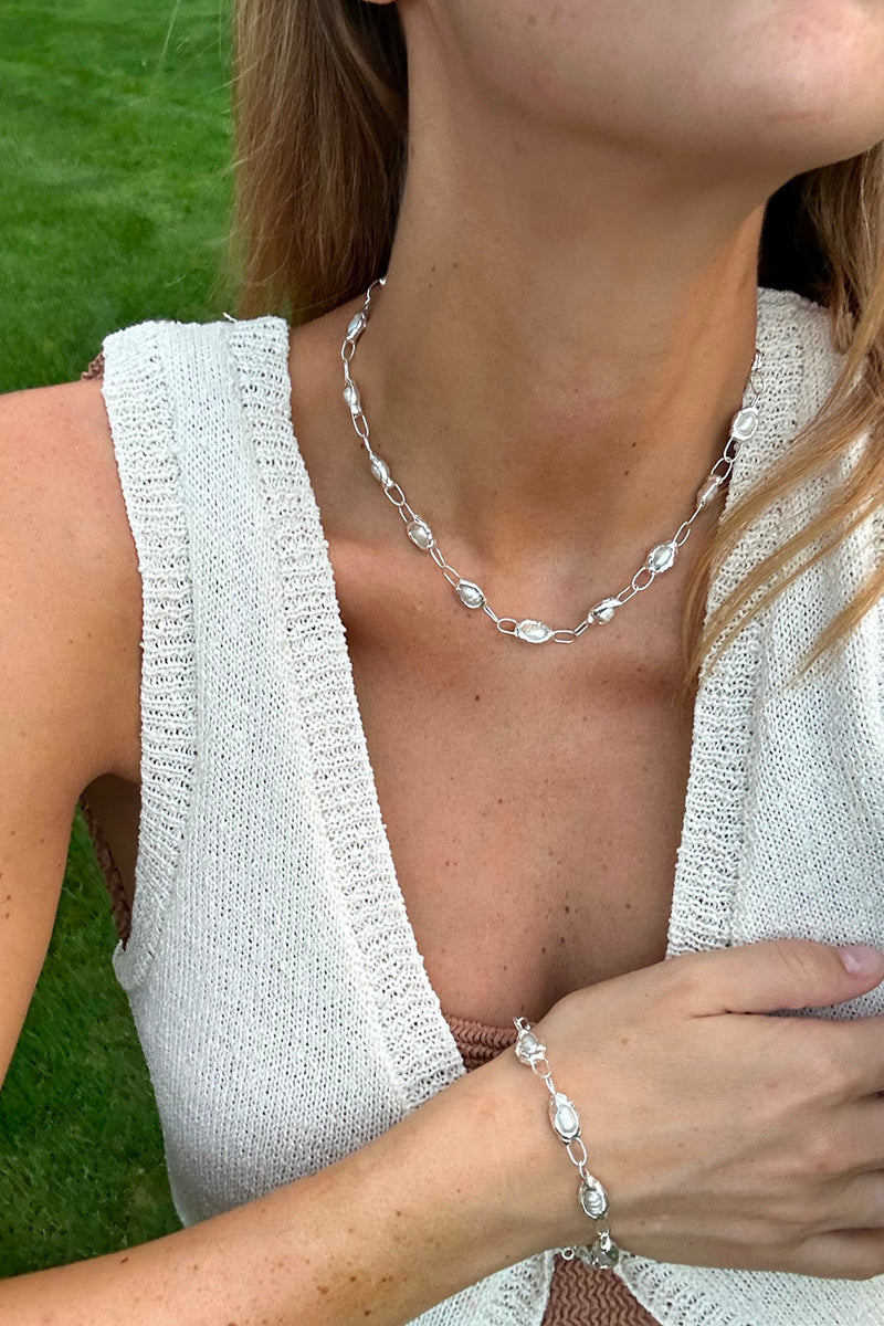 Silver Pearl Link Chain Necklace - Tea & Tequila