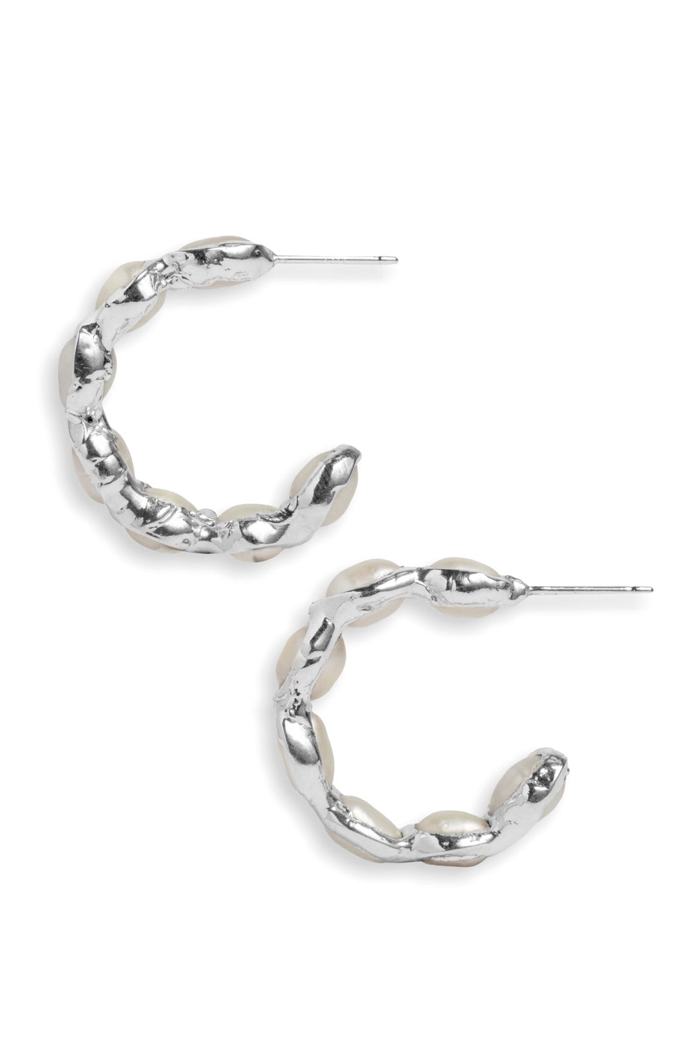 Pearl Hoops in Silver