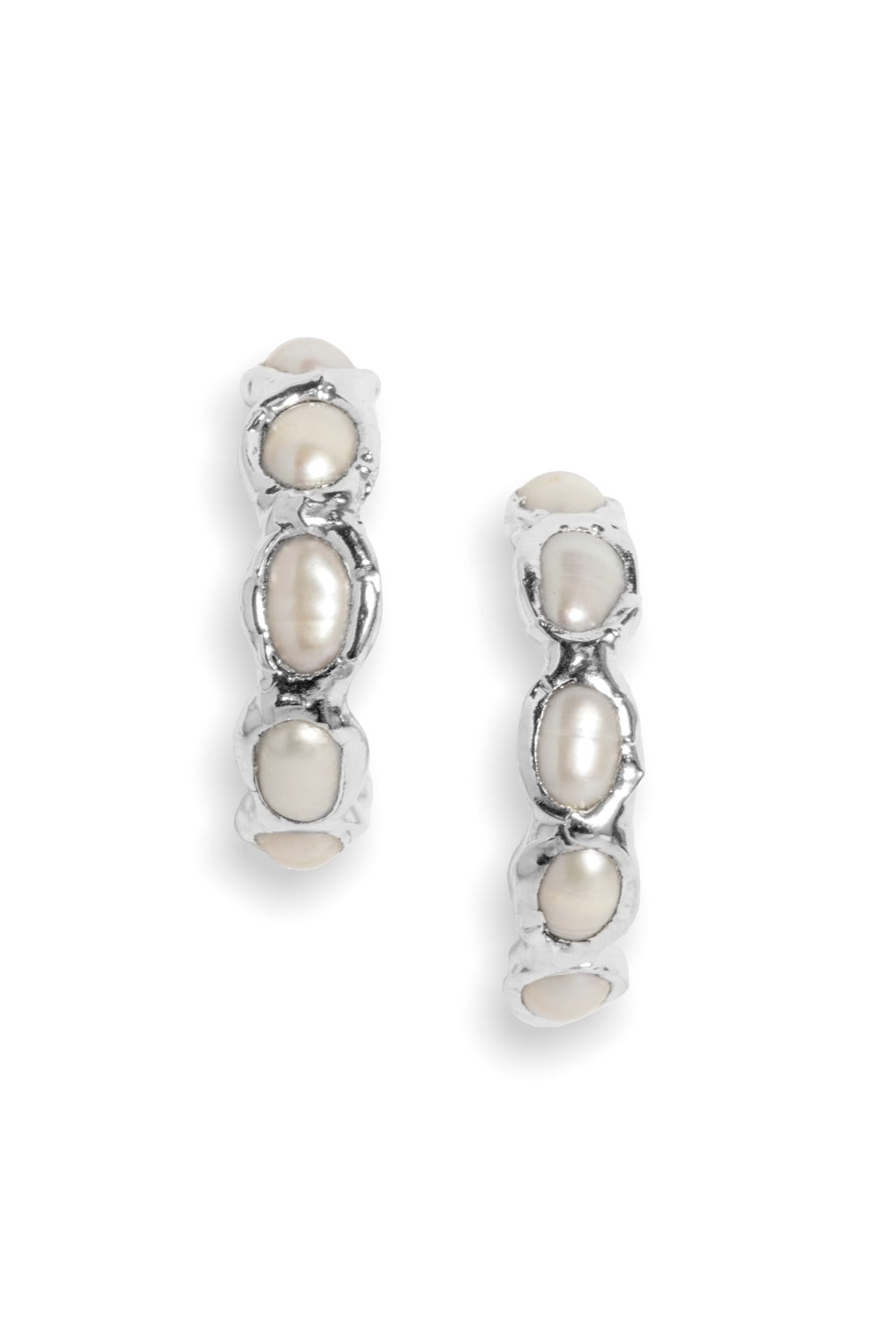 Pearl Hoops in Silver