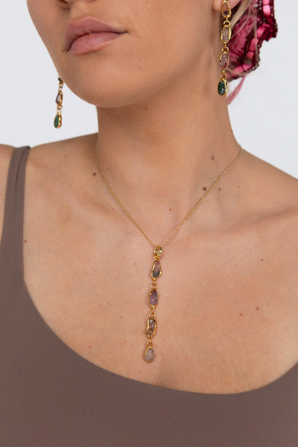 Gemstone Drop Charm in Gold
