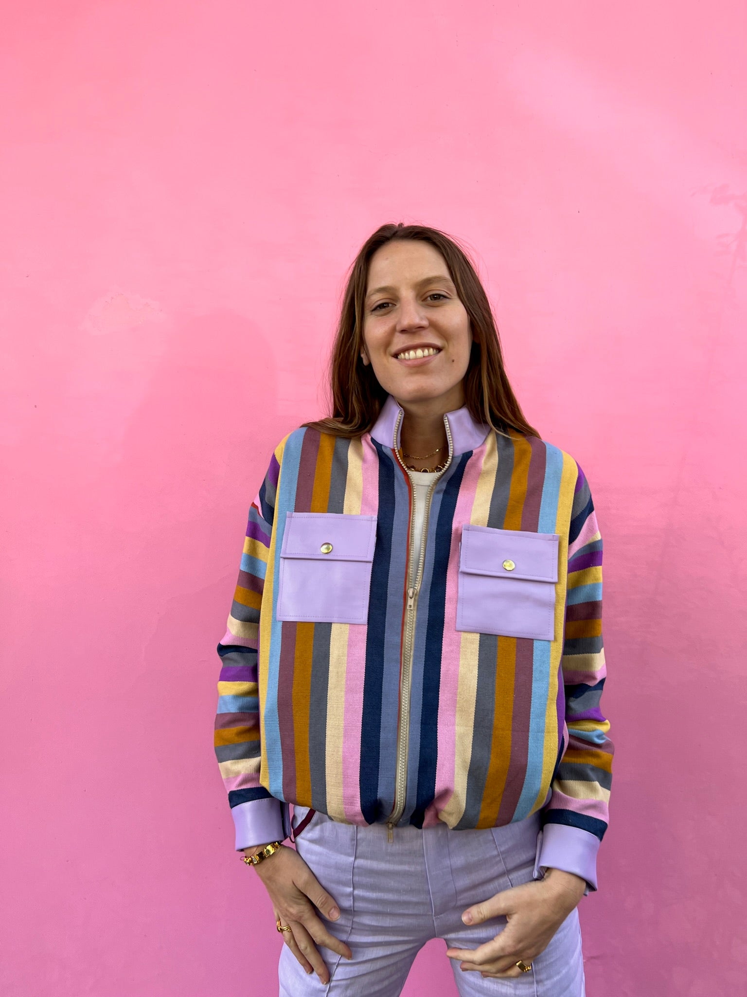 Pia Lilac Loom Bomber Jacket