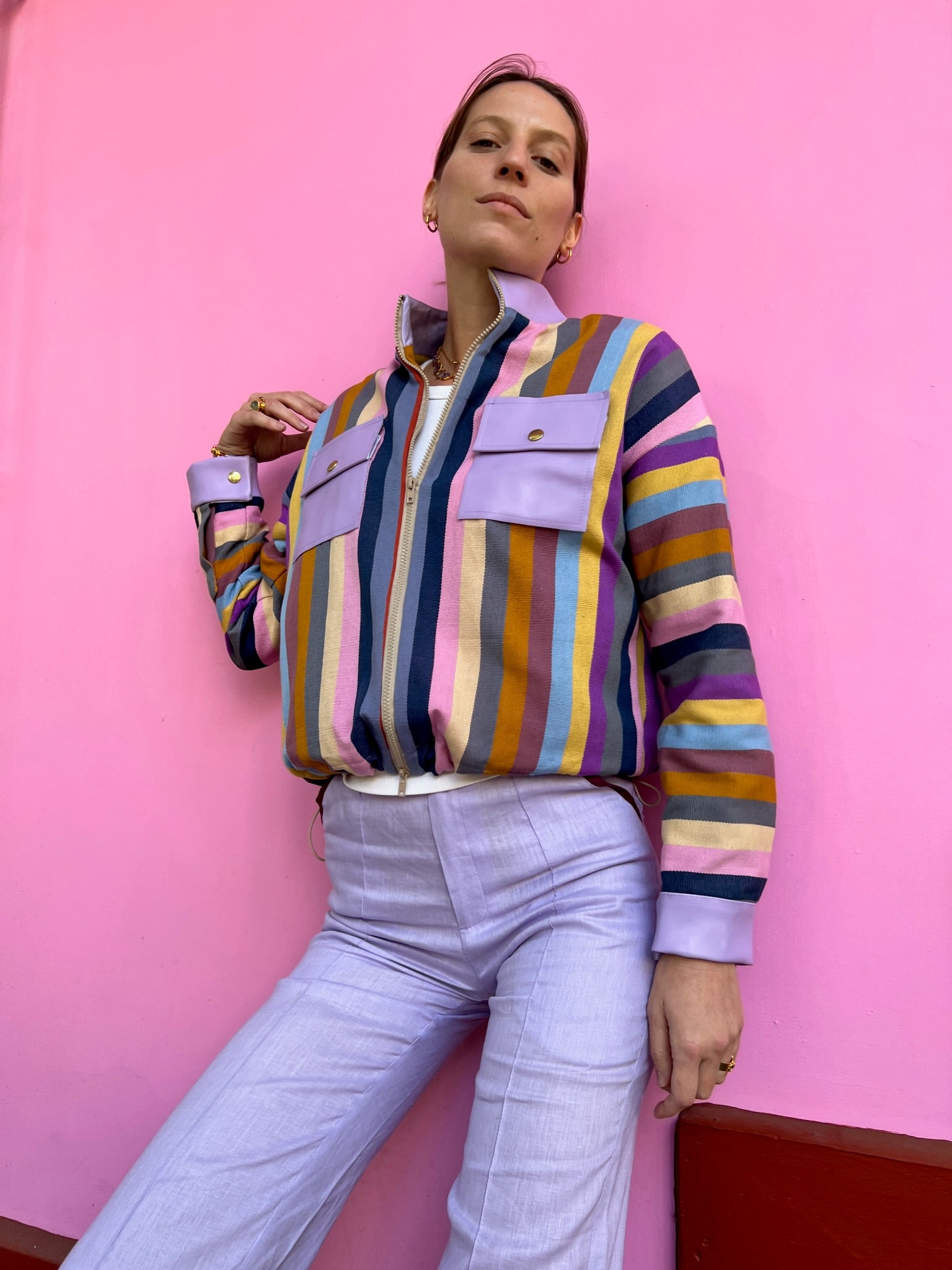 Pia Lilac Loom Bomber Jacket
