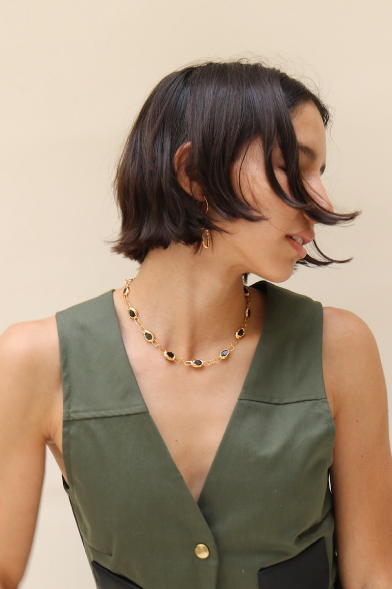 Onyx Square Link Necklace - Tea & Tequila
