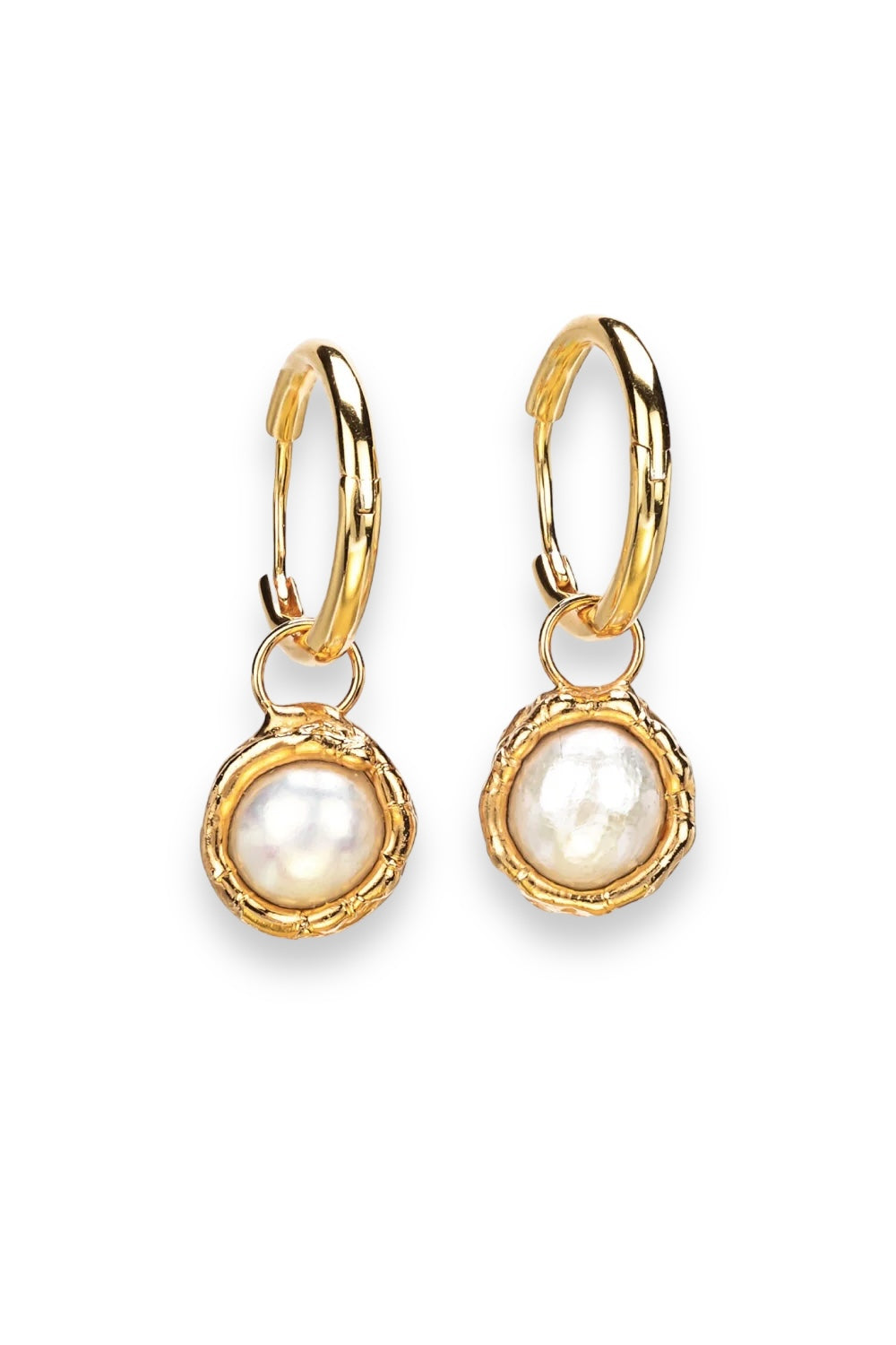 Pearl Charm Hoops in Gold