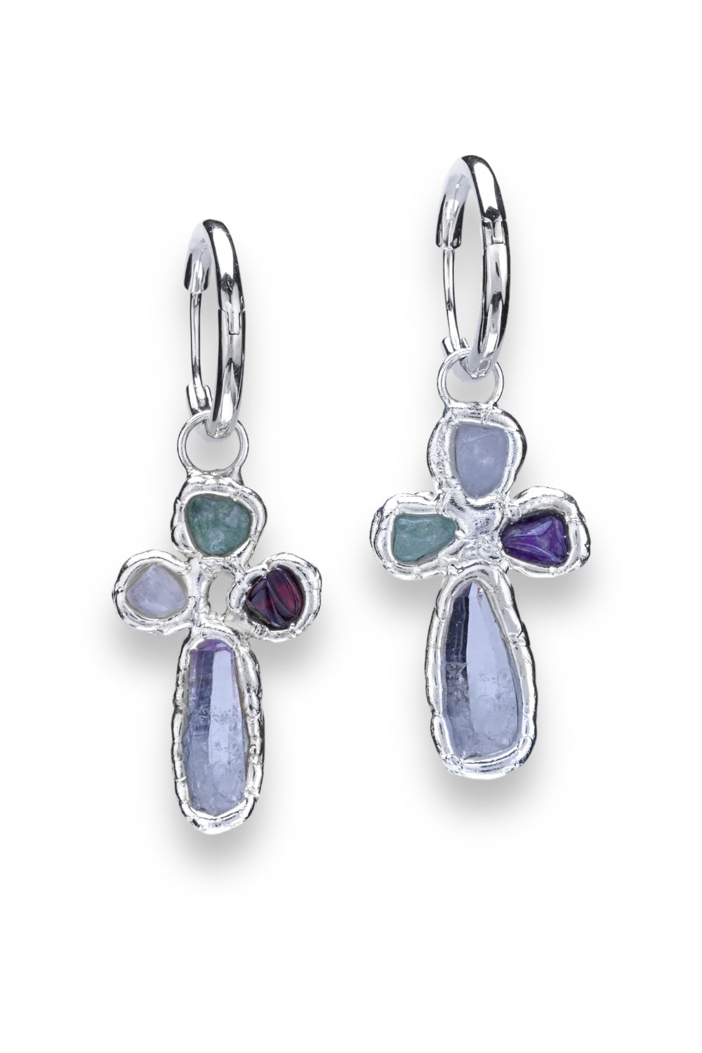 Gemstone Cross Hoops in Silver
