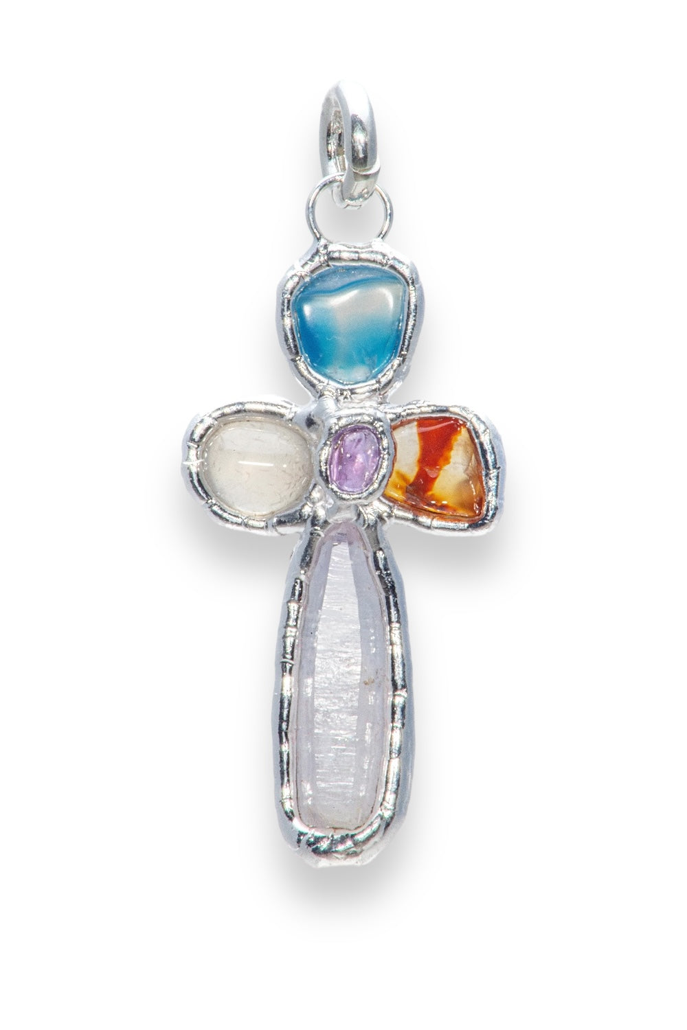 Grande Gemstone Cross Charm in Silver