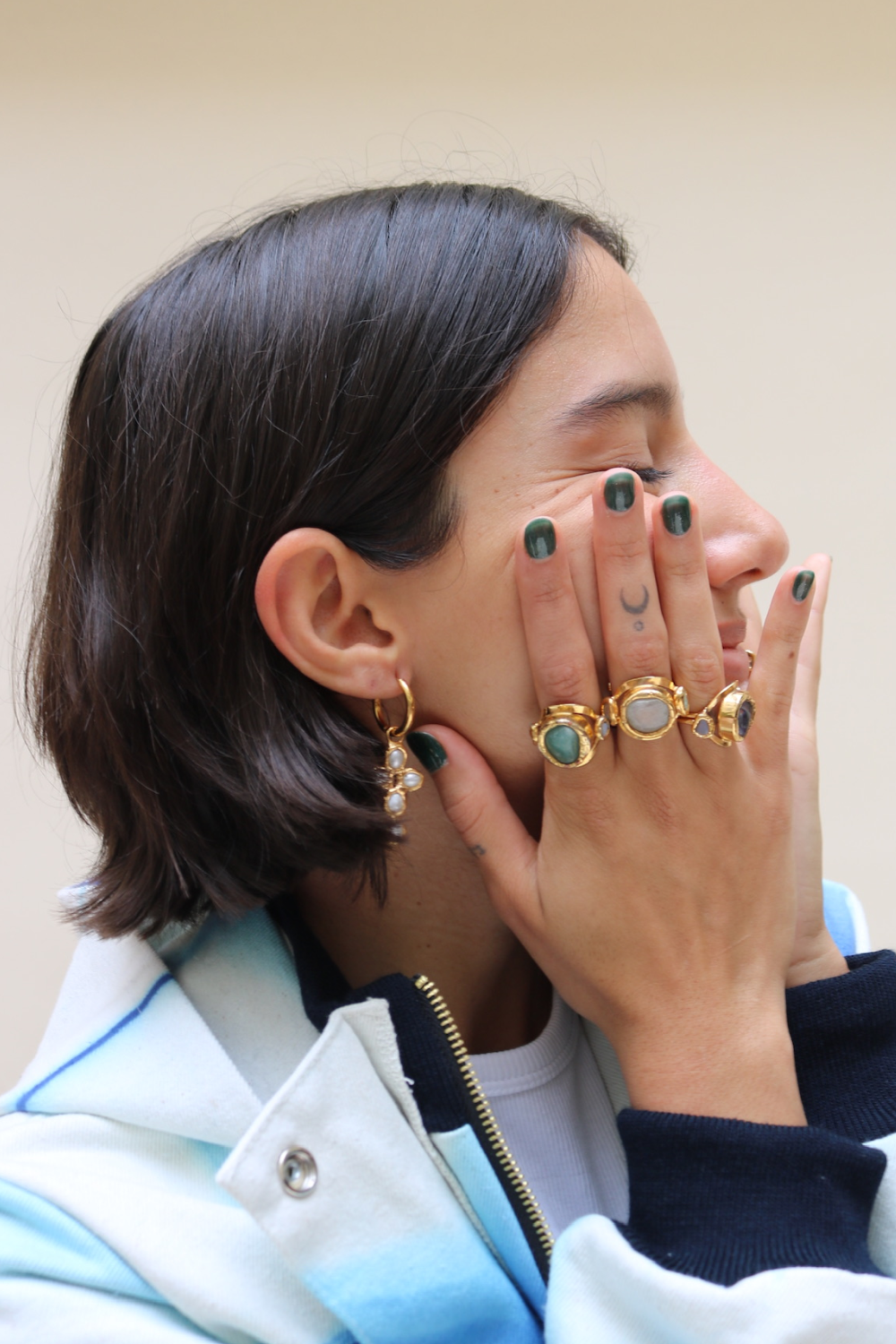 Pearl Cross Hoops in Gold