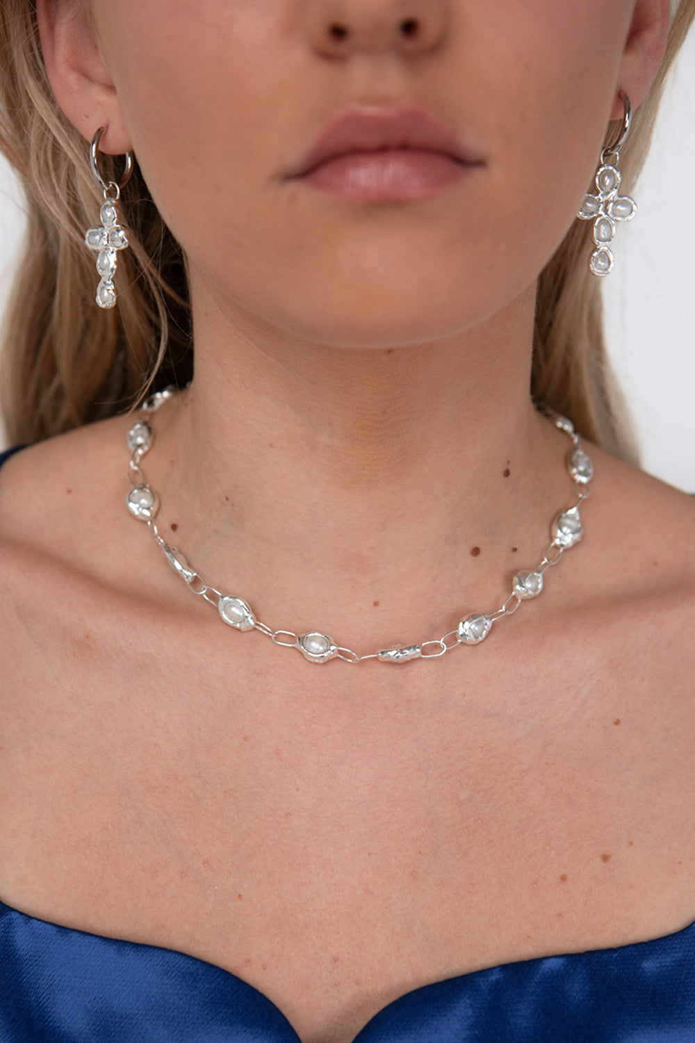 Silver Pearl Link Chain Necklace Tea & Tequila