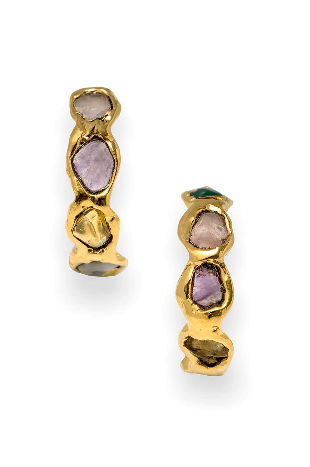 Rainbow Gemstone Hoops in Gold