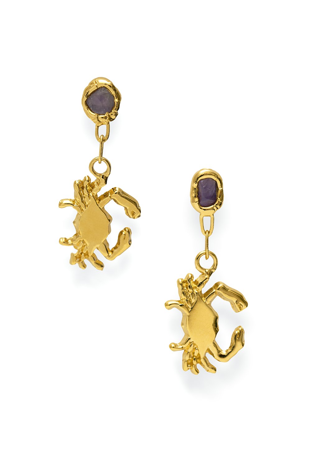 Amethyst Crab Earrings in Gold