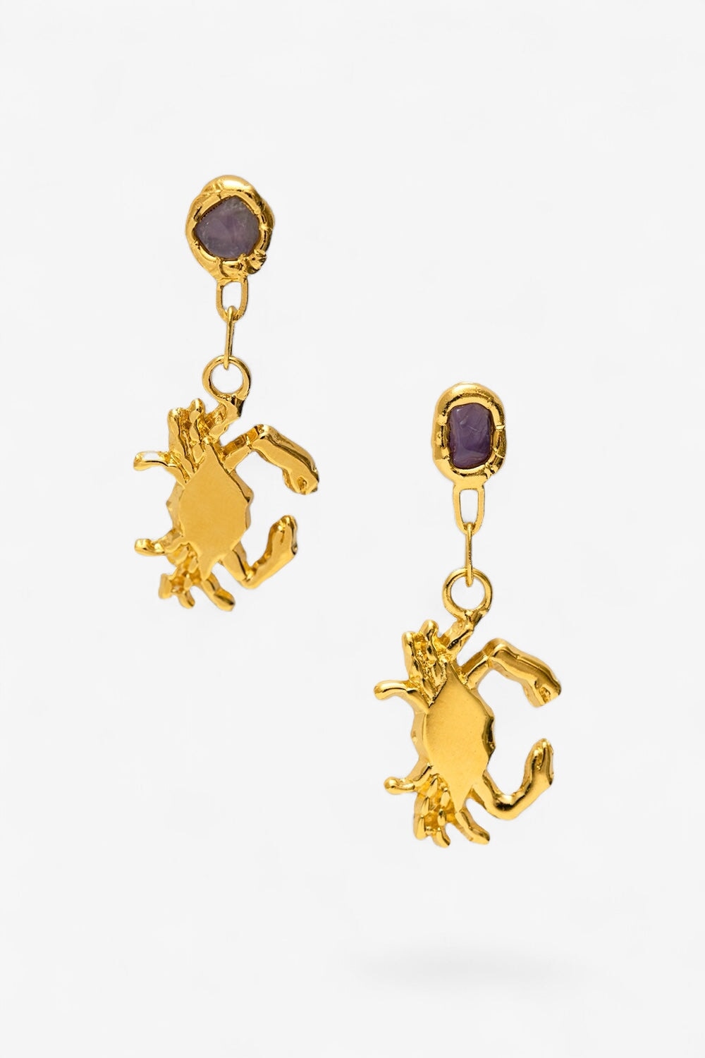 Amethyst Crab Earrings in Gold