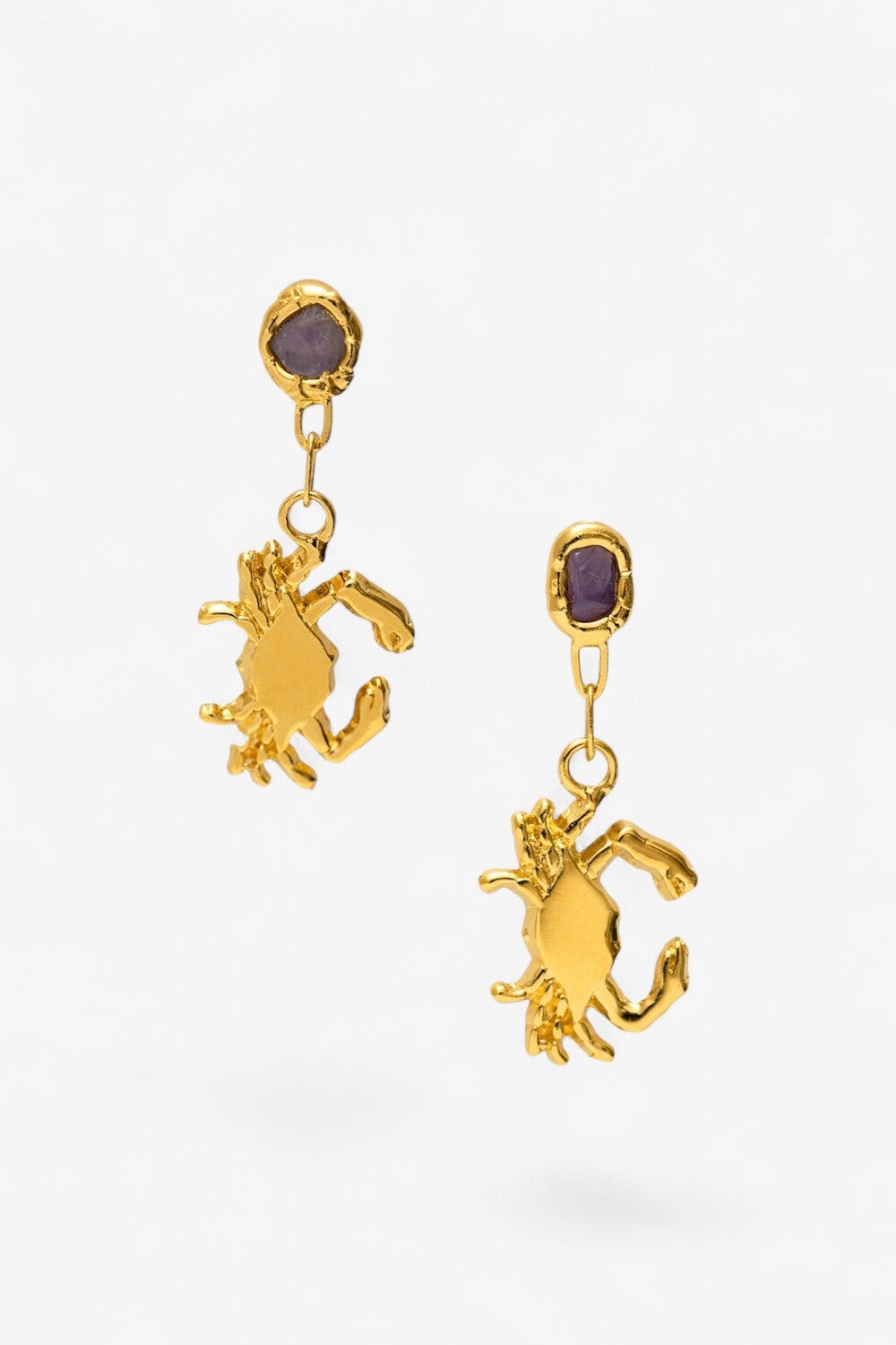 Amethyst Crab Earrings in Gold