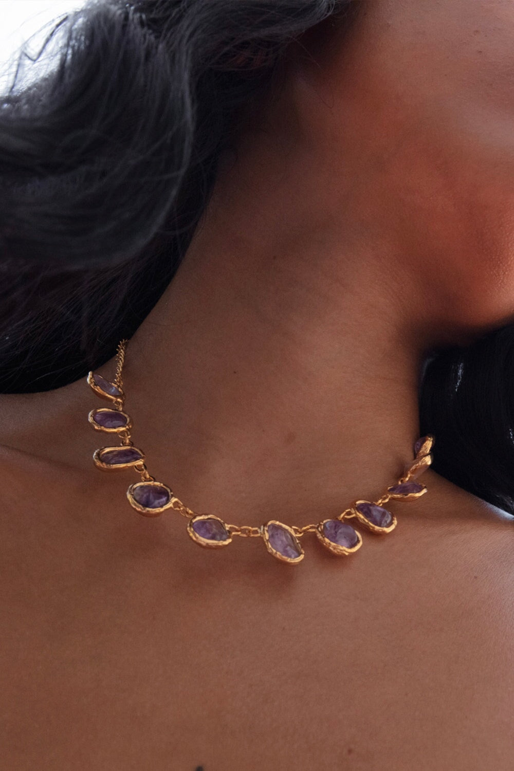 Amethyst Gemstone Necklace in Gold