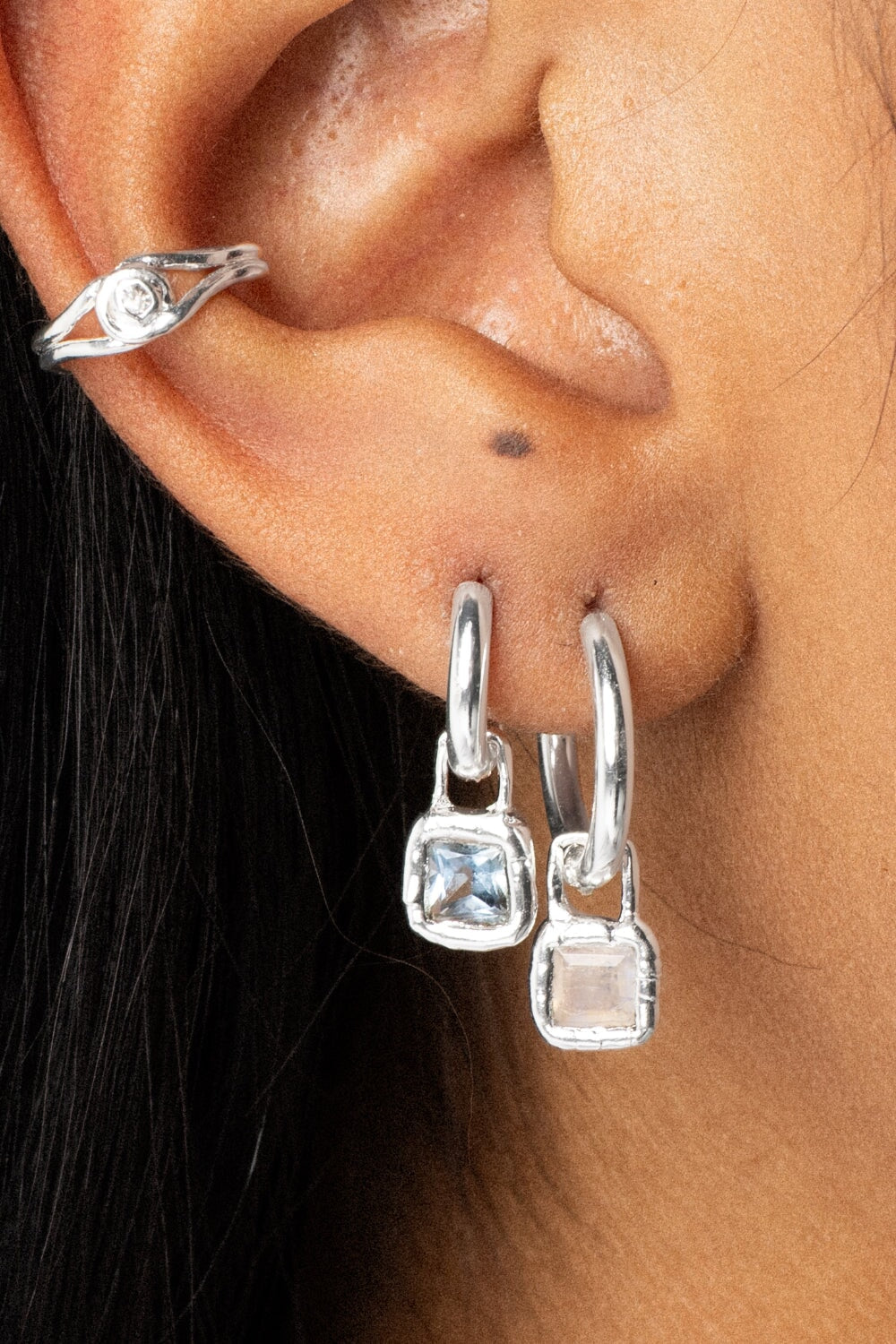 Cut Gems Charm Hoops Moonstone