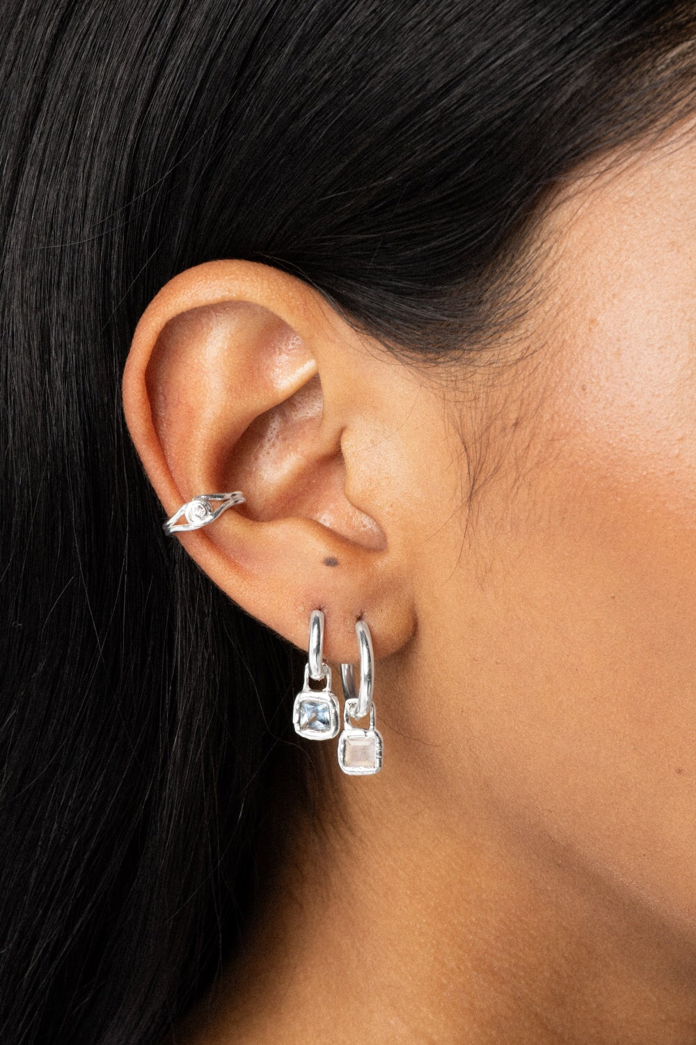 Cut Gems Charm Hoops Moonstone