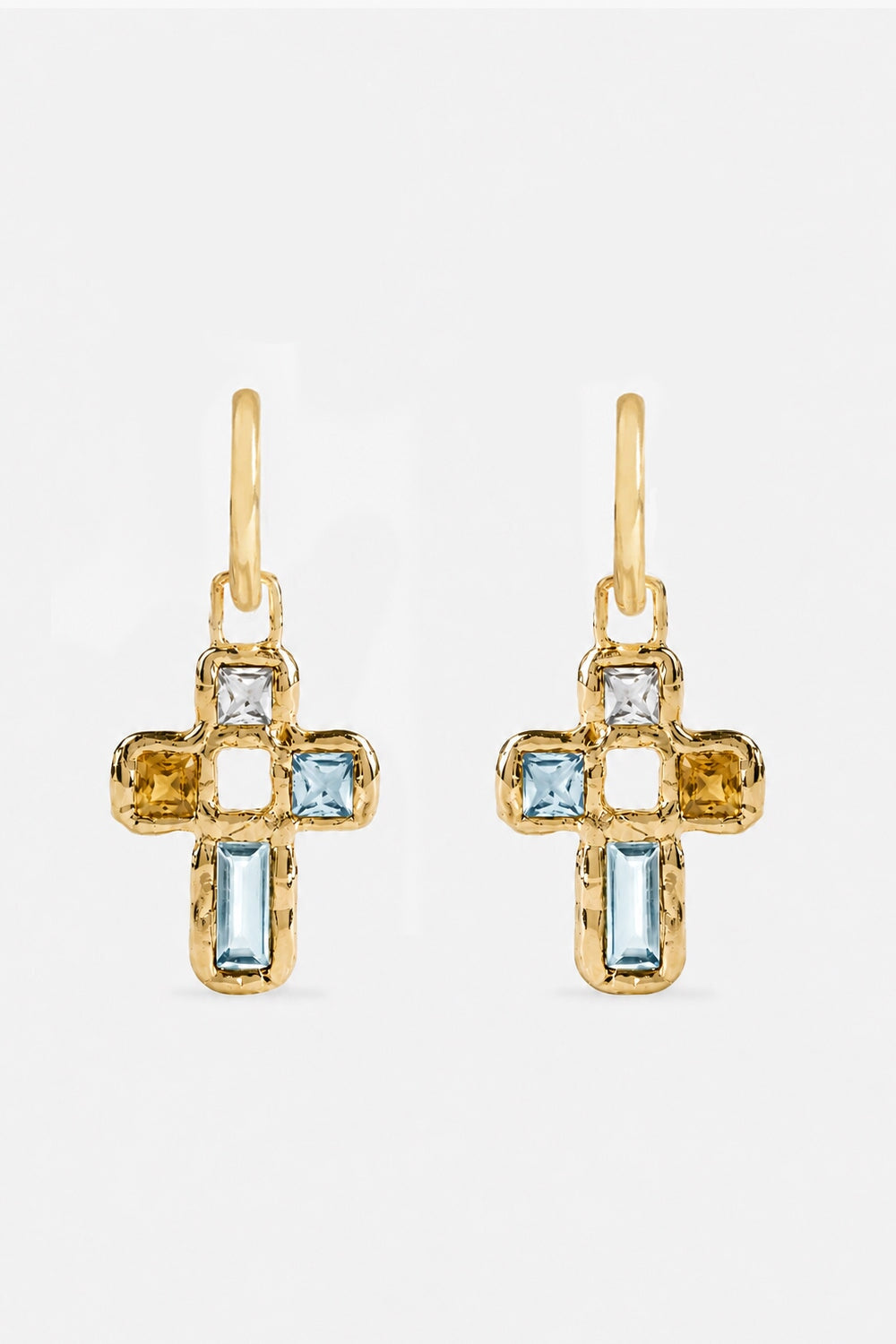 Cut Gems Cross Hoops