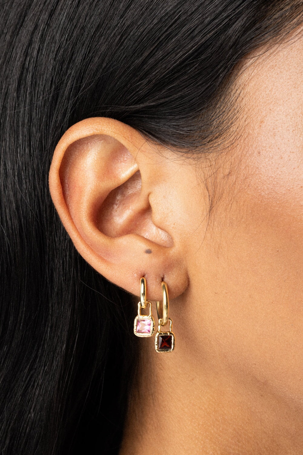 Cut Gems Hoops Garnet