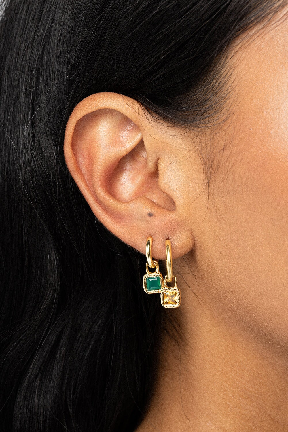 Cut Gems Hoops Green Agate