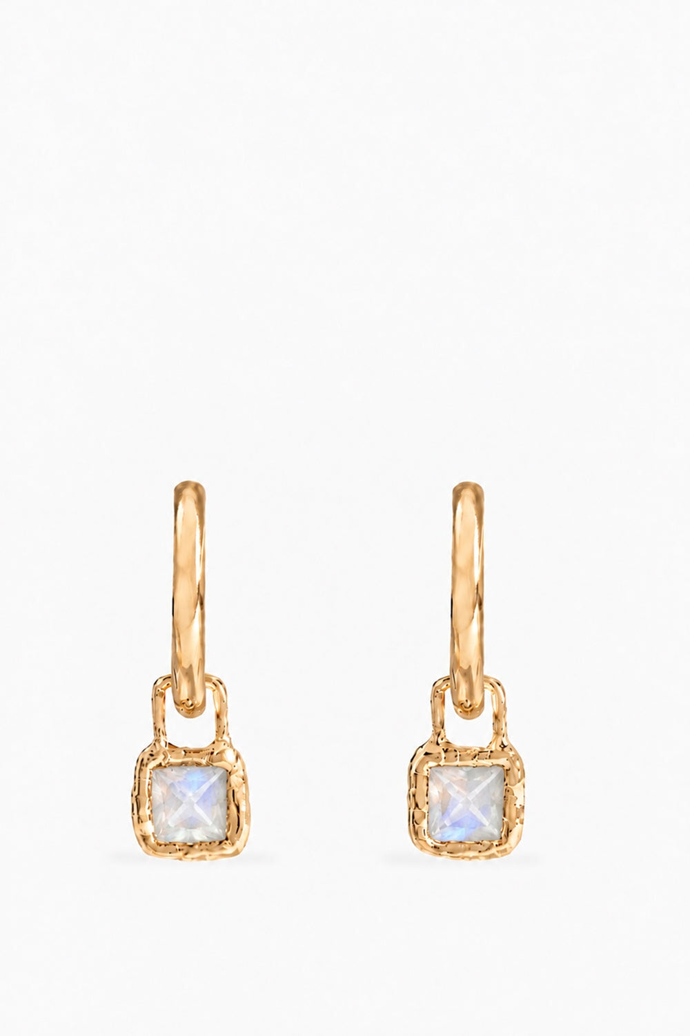 Moonstone Cut Gems Charm Hoops Gold