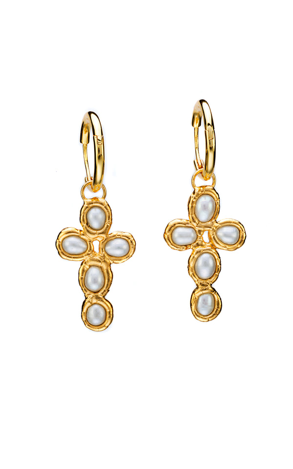 Pearl Cross Hoops - Tea & Tequila