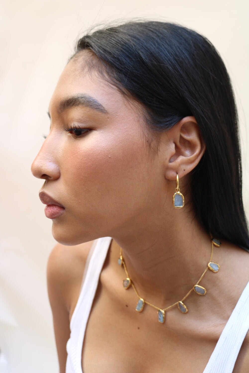 Gemstone Charm Hoops Aquamarine