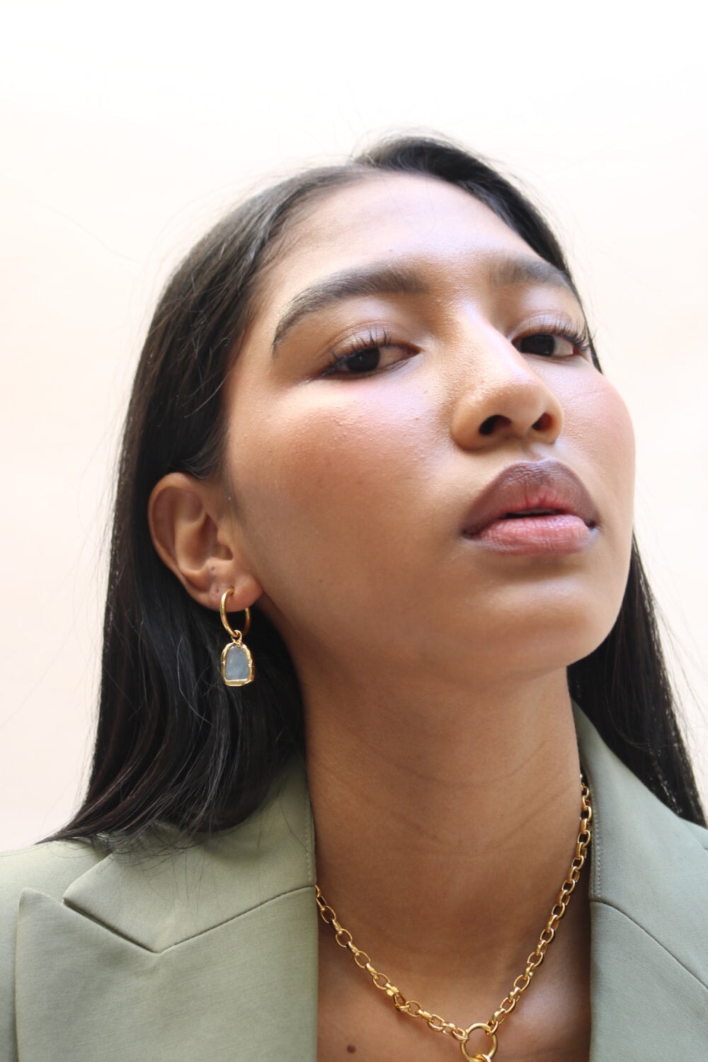 Gemstone Charm Hoops Aquamarine