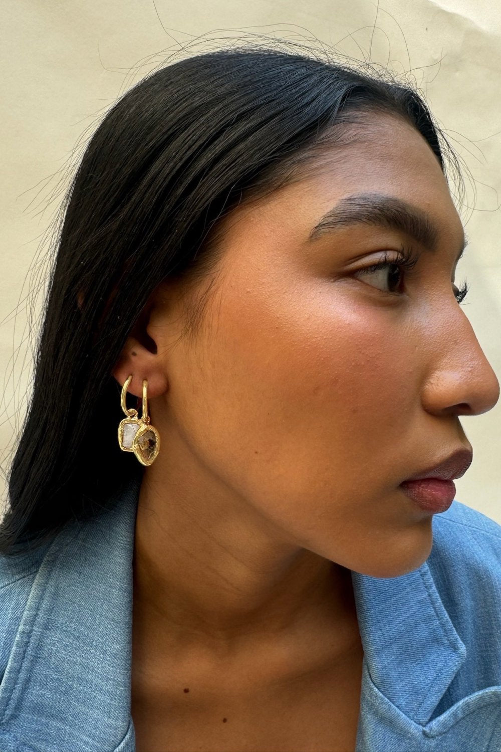 Gemstone Charm Hoops in Gold