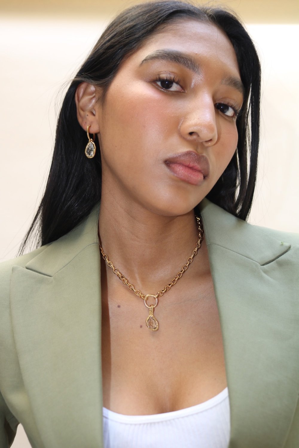 Gemstone Charm Hoops in Gold