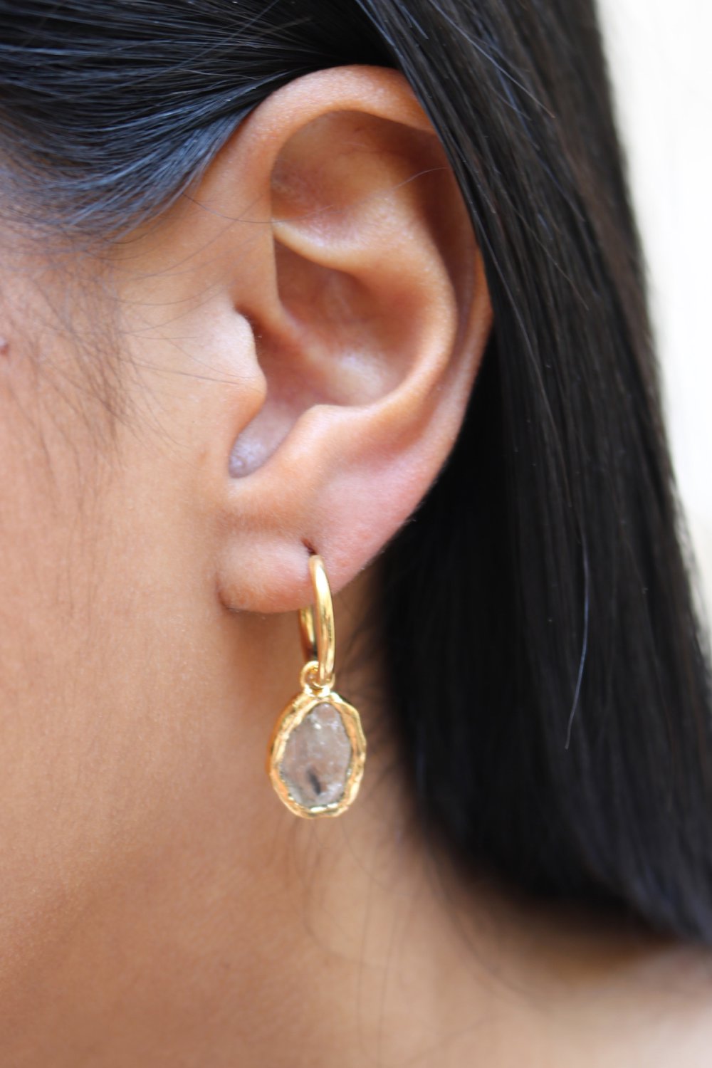 Gemstone Charm Hoops in Gold