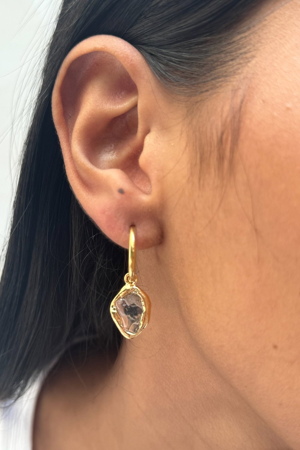 Gemstone Charm Hoops in Gold