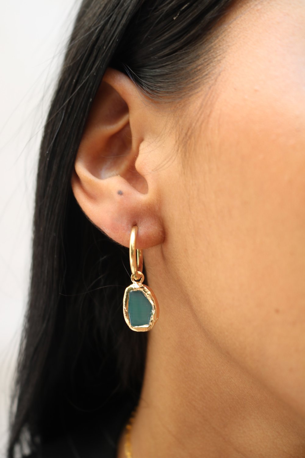 Gemstone Charm Hoops in Gold