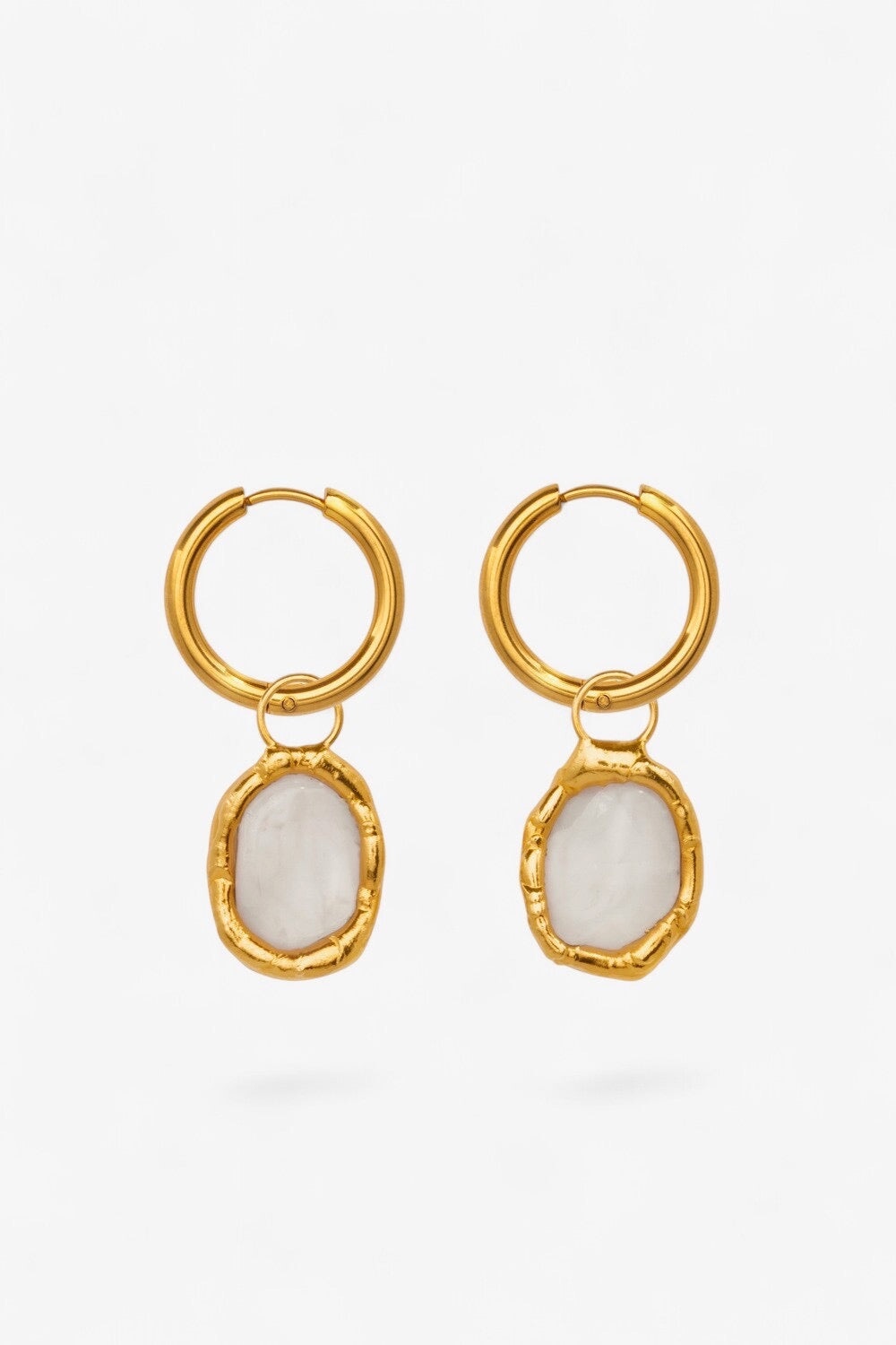 Gemstone Charm Hoops Gold Quartz
