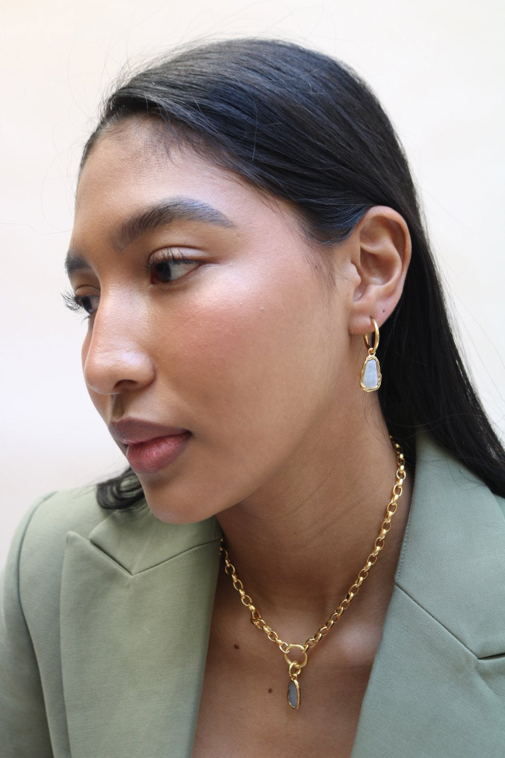 Gemstone Charm Hoops in Gold