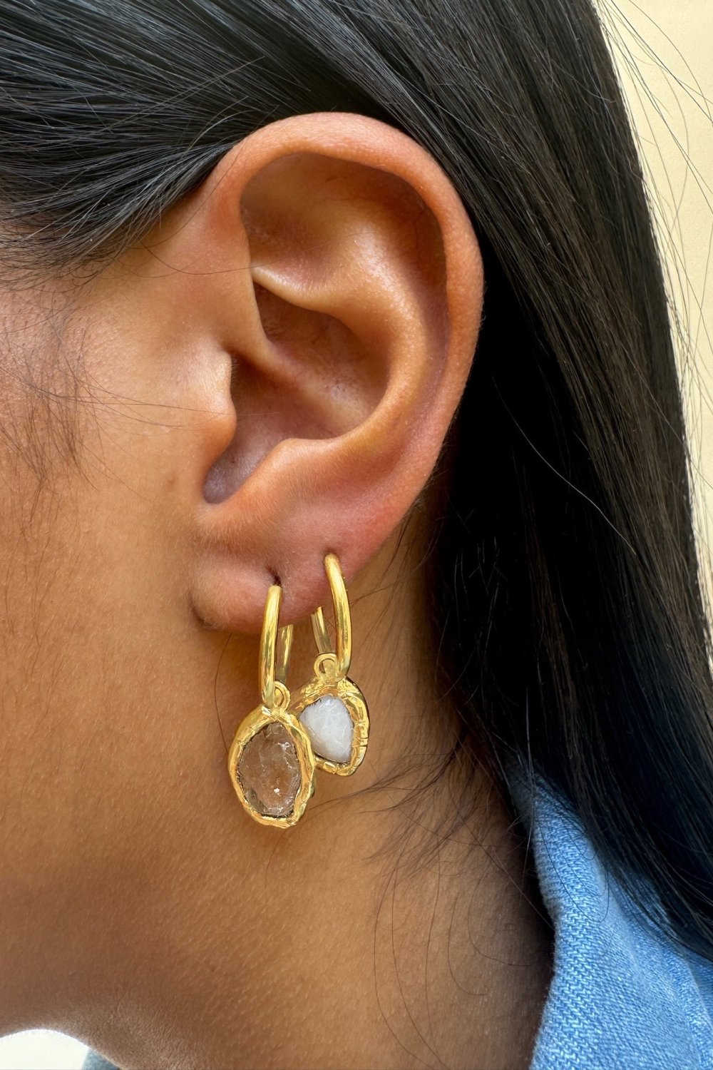 Gemstone Charm Hoops in Gold