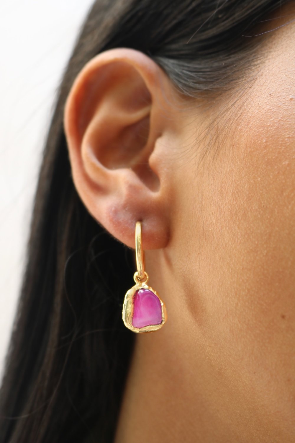 Gemstone Charm Hoops in Gold