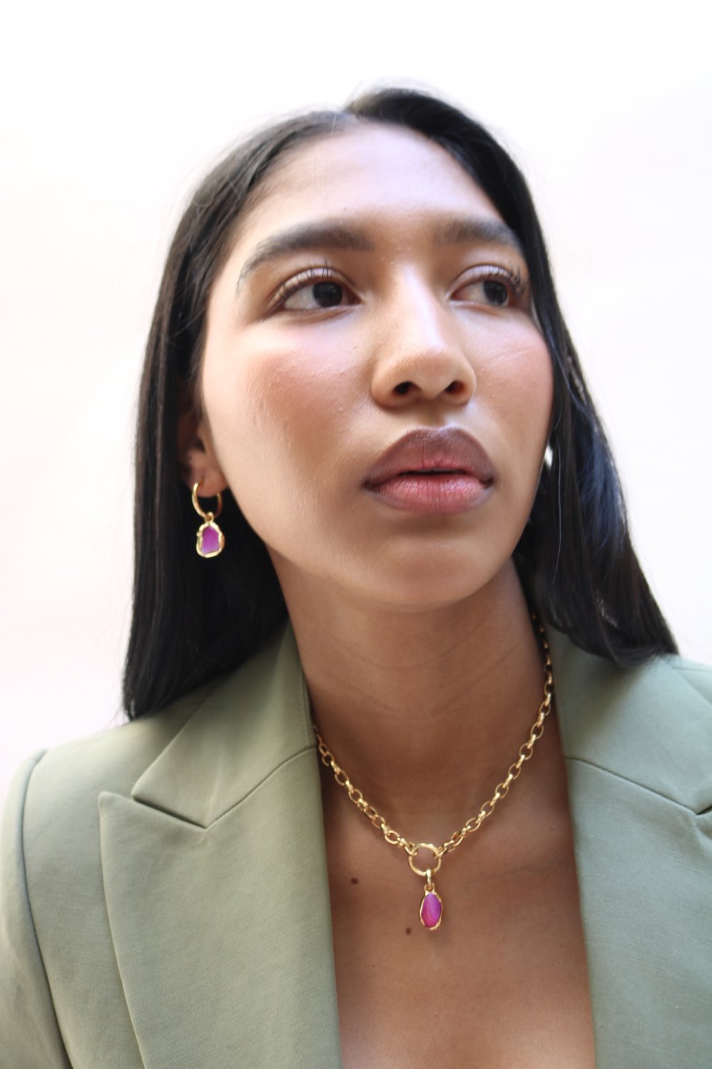 Gemstone Charm Hoops in Gold