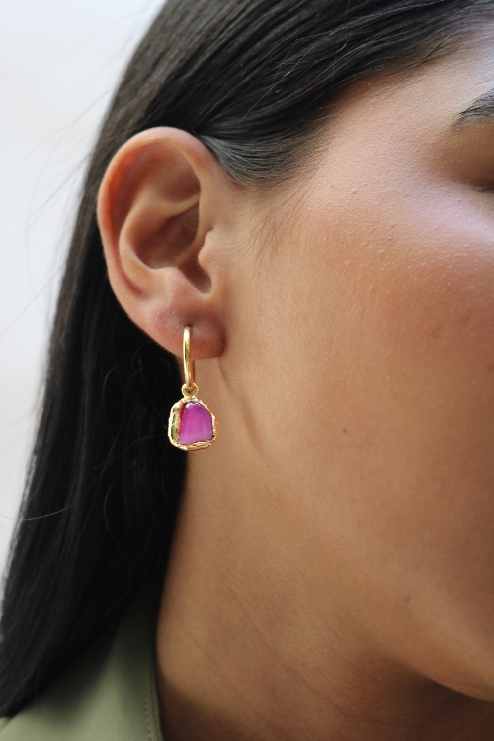 Gemstone Charm Hoops in Gold