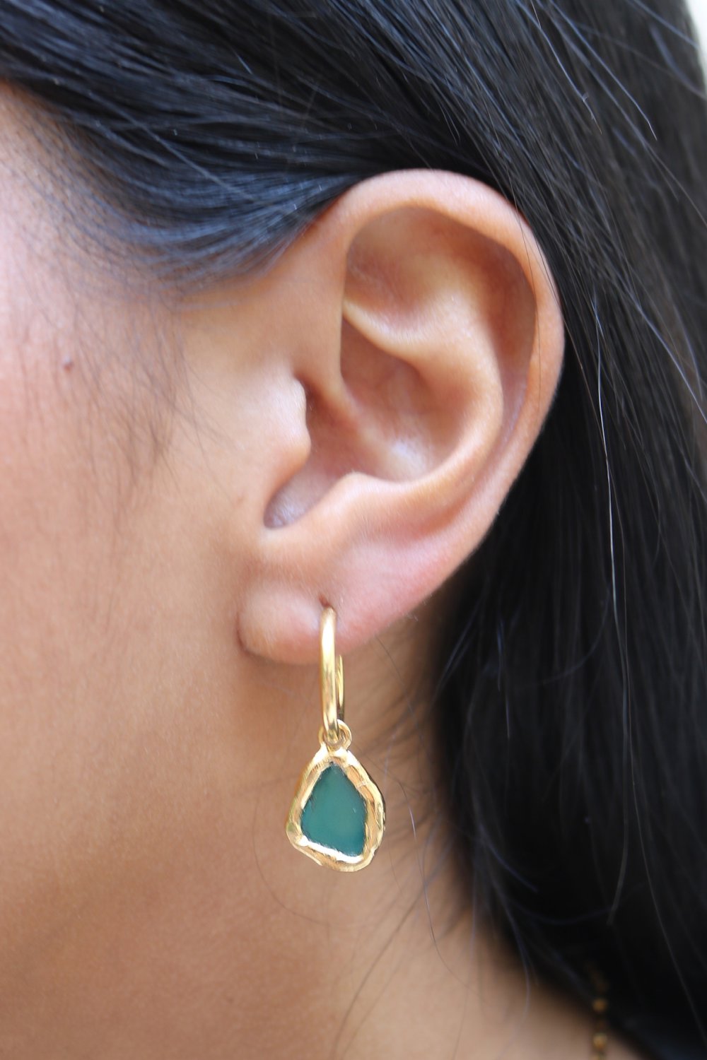 Gemstone Charm Hoops in Gold