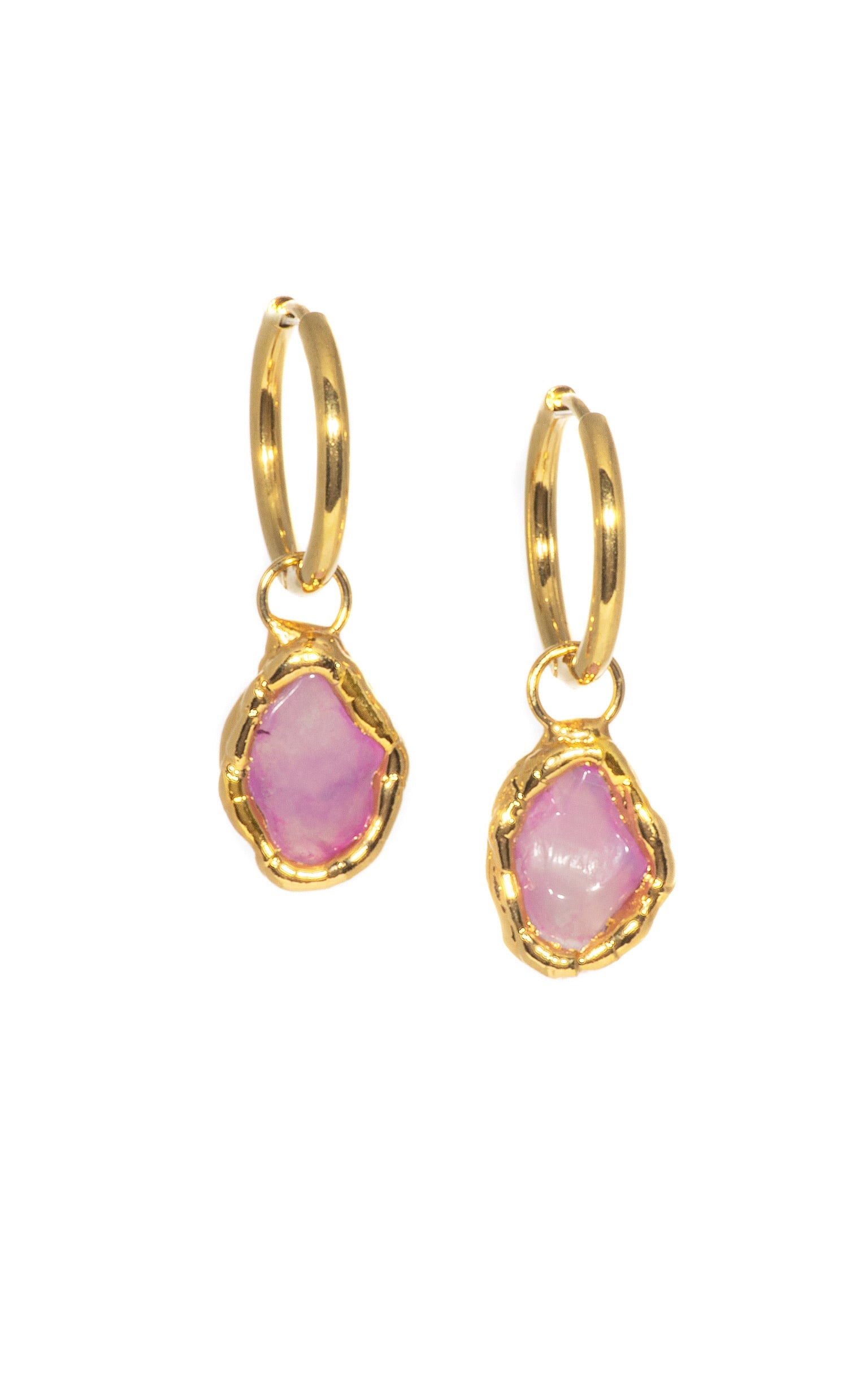 Gemstone Charm Hoops in Gold