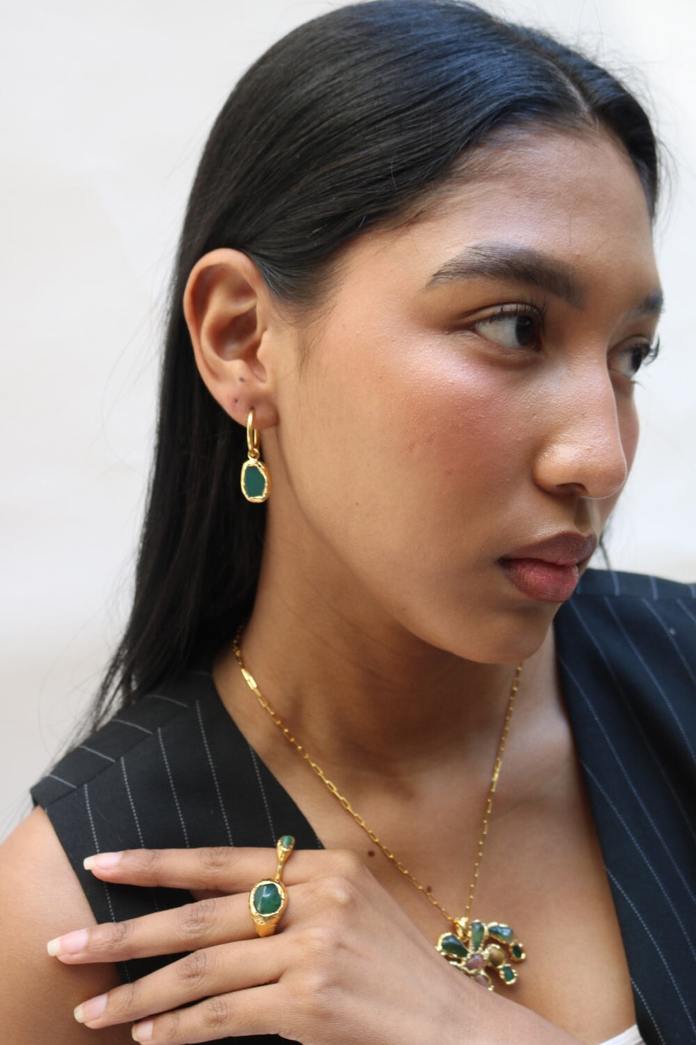 Gemstone Charm Hoops Jade