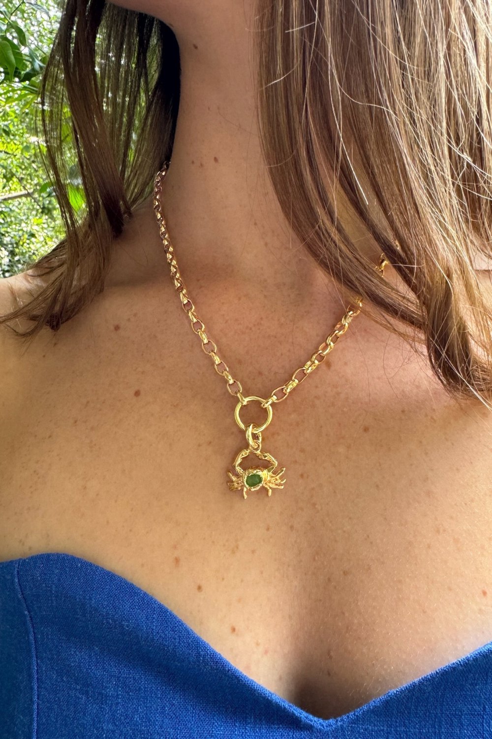 Gemstone Crab Charm in Gold